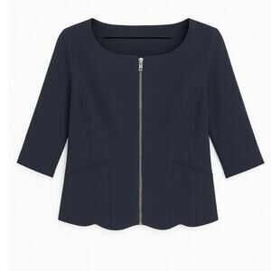 Porto SF Fitted Jacket Navy Blue Twill Zip Front Minimalist Modern Size 2 M NWT